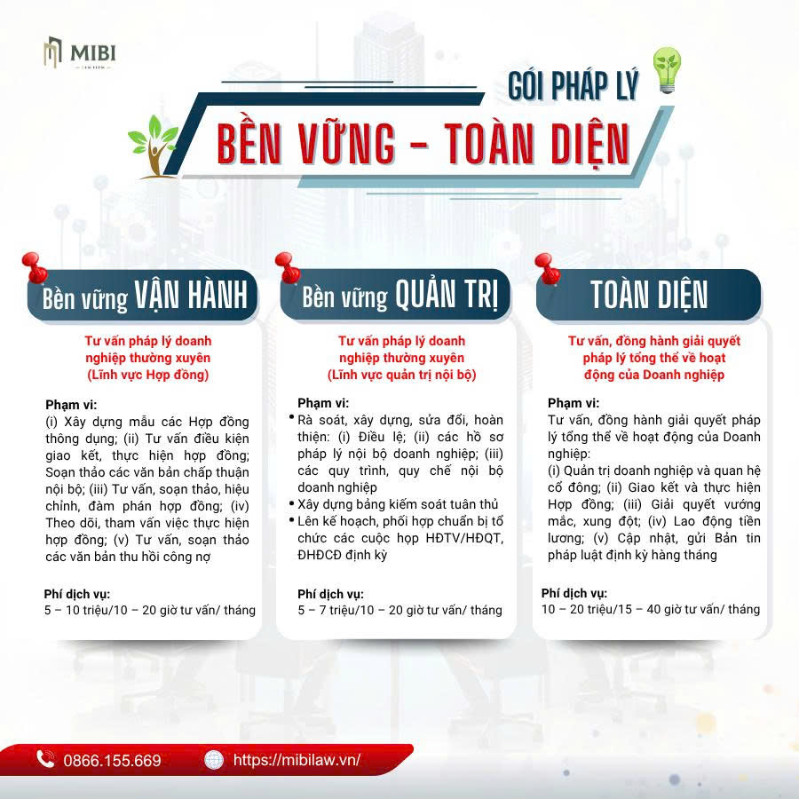 Gói dịch vụ tư vấn pháp lý doanh nghiệp: Gói Bền vững & Gói Toàn diện